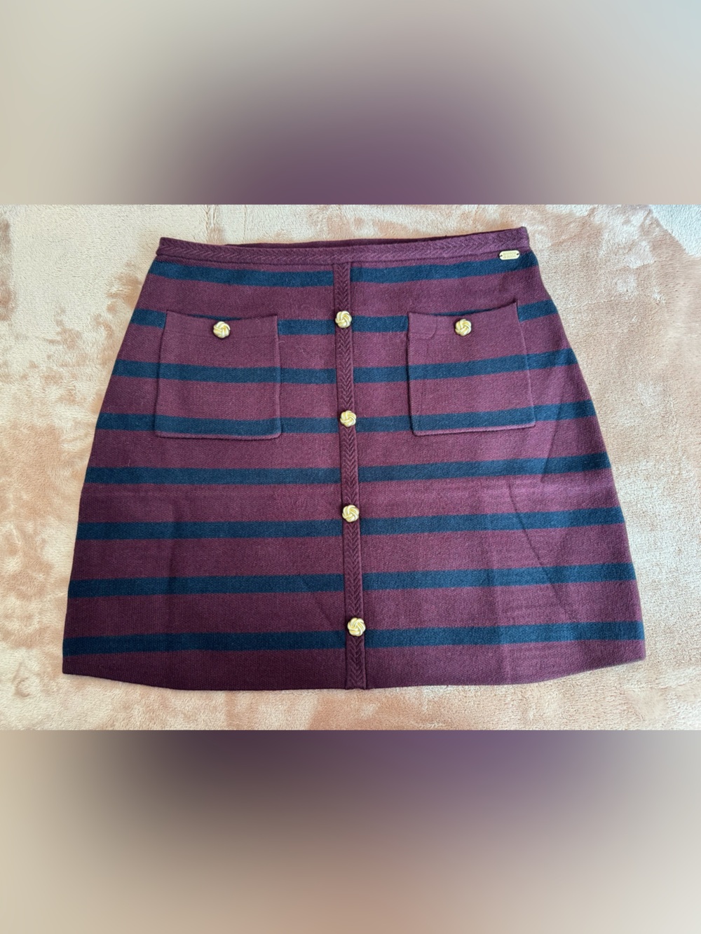 NWT Scotch & Soda Striped Sweater Mini Skirt, Maroon/Navy, Size Large